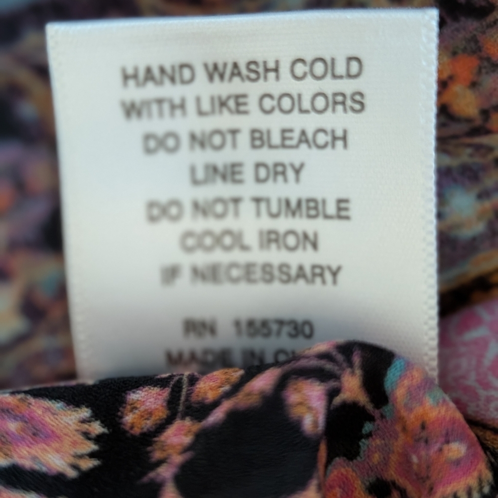 Rose + Olive M Boho Patchwork Button Front Blouse Teal Coral Print Artsy Resort - Picture 3 of 6